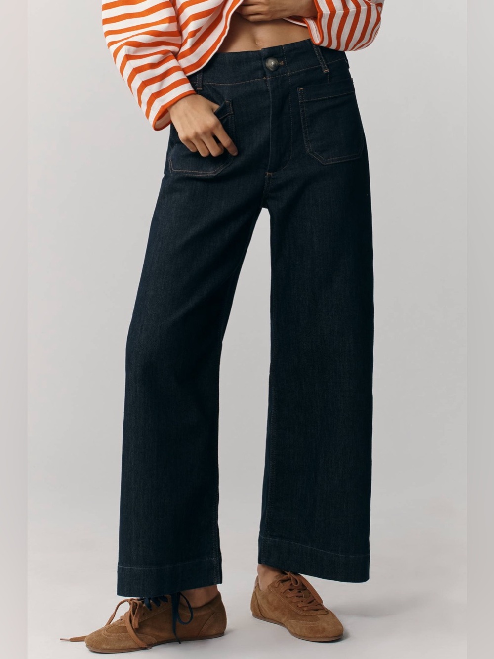 Maeve Colette High-Rise Wide-Leg Cropped Jeans Dark Denim Size 29